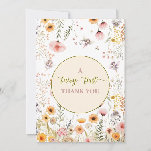 Fantasie wilde bloem fee eerste bedankkaart (Voorkant)