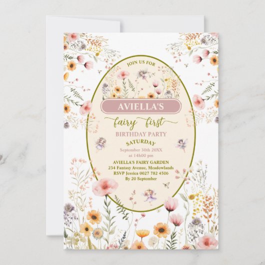 Fantasie wilde bloem fee eerste Uitnodiging (Voorkant)