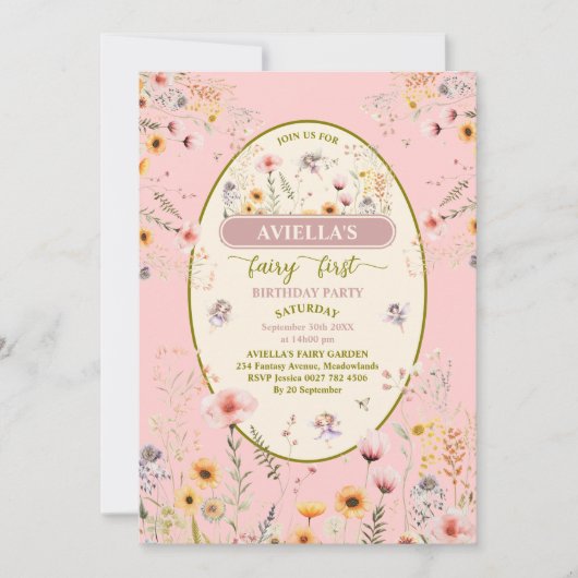 Fantasie wilde bloem fee eerste Uitnodiging (Voorkant)