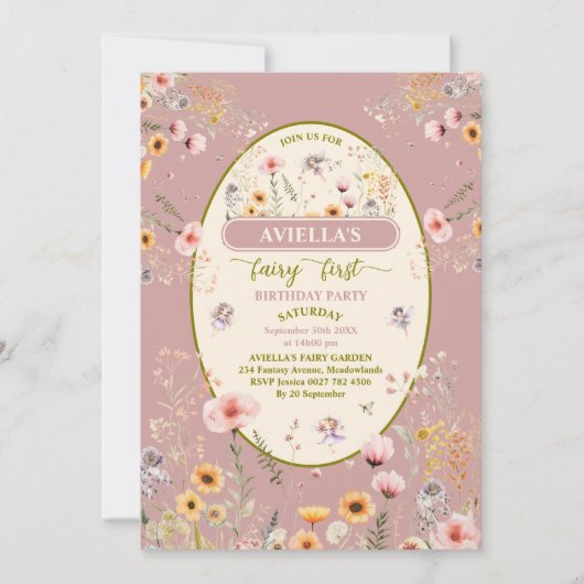 Fantasie wilde bloem fee eerste Uitnodiging (Voorkant)