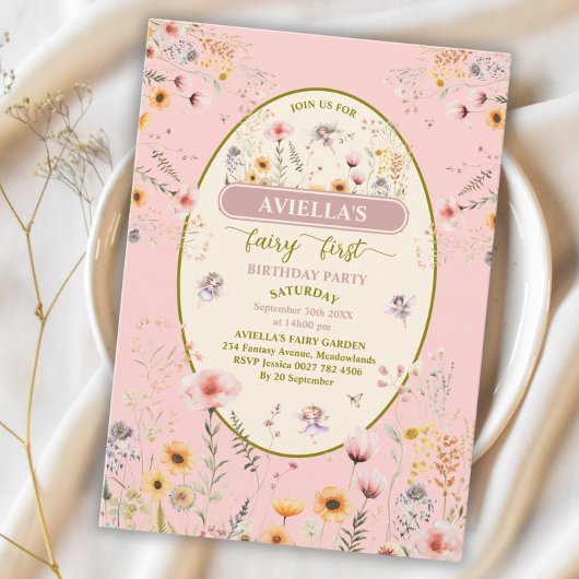 Fantasie wilde bloem fee eerste Uitnodiging