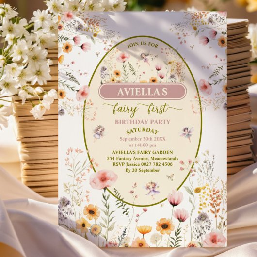 Fantasie wilde bloem fee eerste Uitnodiging