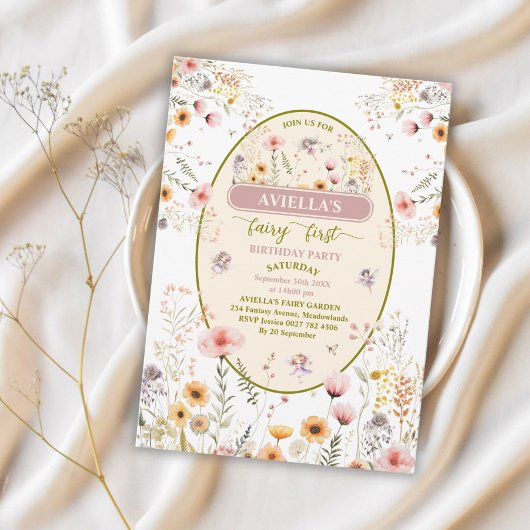 Fantasie wilde bloem fee eerste Uitnodiging