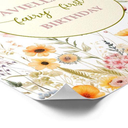 Fantasie wilde bloem fee eerste Welkom teken Poster (Hoek)