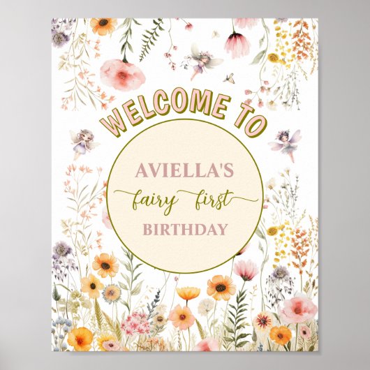 Fantasie wilde bloem fee eerste Welkom teken Poster (Voorkant)