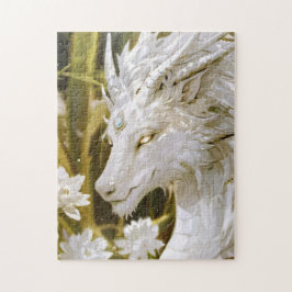 Fantasie Witte en Gouden Draak met bloemen Legpuzzel