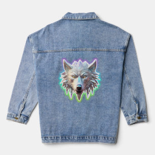 Fantasie Witte Wolf Hoofd Denim Jacket