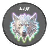 Fantasie Witte Wolf Hoofd Hockey Puck (Voorkant)