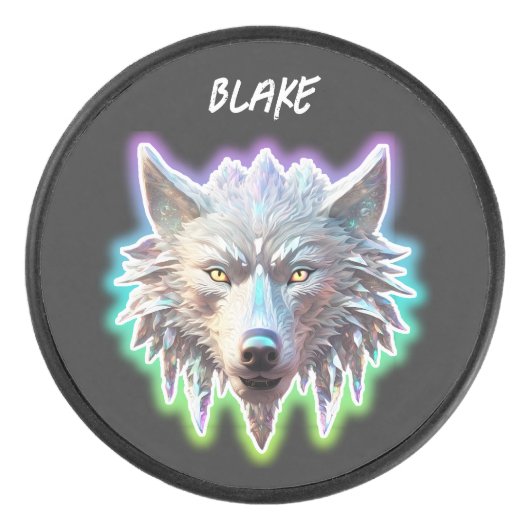 Fantasie Witte Wolf Hoofd Hockey Puck (Voorkant)