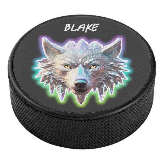 Fantasie Witte Wolf Hoofd Hockey Puck (3/4)