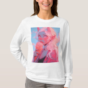 Fantasie Zacht Roze IJs Anime Girl T-shirt