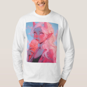 Fantasie Zacht Roze IJs Anime Girl T-shirt