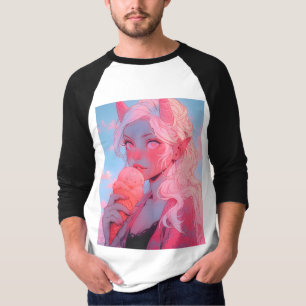 Fantasie Zacht Roze IJs Anime Girl T-shirt