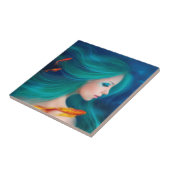 fantasie zee zeemeermin met rode vissen tegeltje (Zijkant)