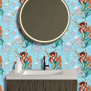 Fantasie Zeemeermin Blauwgroen Staart Behang