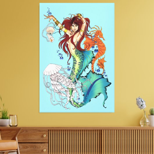 Fantasie Zeemeermin Blauwgroen Staart Canvas Afdruk (Insitu (Woonkamer))