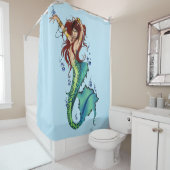 Fantasie Zeemeermin Blauwgroen Staart Douchegordijn (In situ)