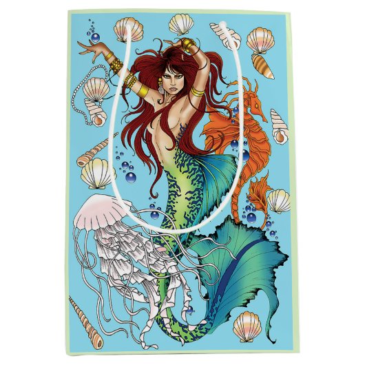 Fantasie Zeemeermin Blauwgroen Staart Medium Cadeauzakje (Voorkant)