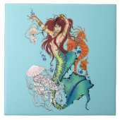 Fantasie Zeemeermin Blauwgroen Tegel Tegeltje (Voorkant)
