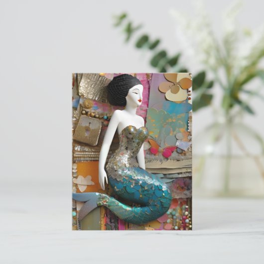 Fantasie Zeemeermin Collage Briefkaart (Staand voorkant)