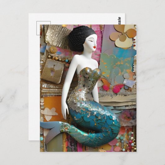 Fantasie Zeemeermin Collage Briefkaart (Voorkant / Achterkant)