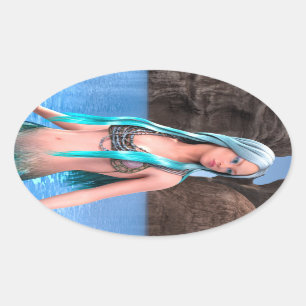 Fantasie Zeemeermin Ovale Sticker