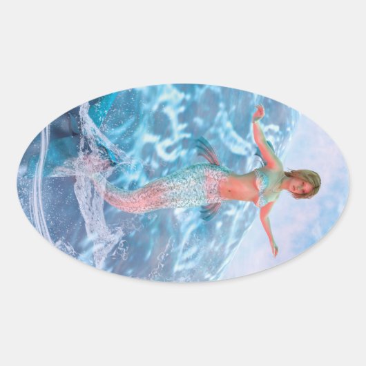 Fantasie Zeemeermin Ovale Sticker (Voorkant)