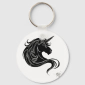 Fantasie Zwarte Tribal Eenhoring Wit Minimalistisc Sleutelhanger (Voorkant)