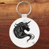 Fantasie Zwarte Tribal Eenhoring Wit Minimalistisc Sleutelhanger (Voorkant)