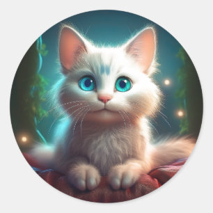 Fantasiebeeld van een jonge albino kat ronde sticker