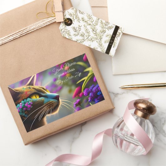 fantasiebloem Kat Naam en adres Rechthoekige Sticker (Geschenken)