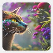  fantasiebloem Kat Naam en adres Vierkante Sticker (Voorkant)