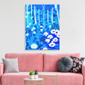 Fantasiebos met bloemen en vogels canvas afdruk (Insitu (Woonkamer))