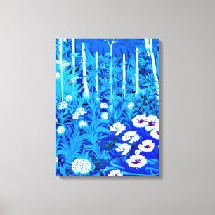 Fantasiebos met bloemen en vogels canvas afdruk