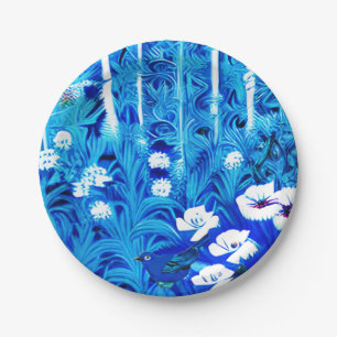 Fantasiebos met bloemen en vogels papieren bordje