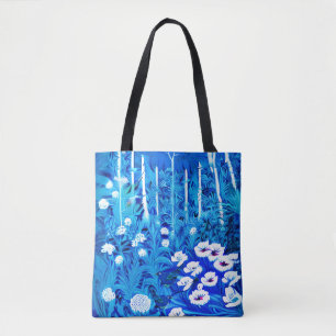 Fantasiebos met bloemen en vogels tote bag