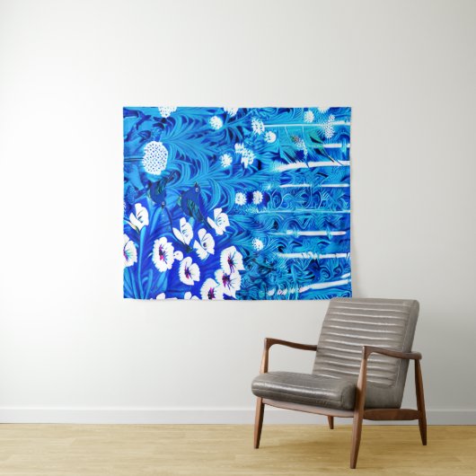 Fantasiebos met bloemen en vogels wandkleed (In Situ (horizontaal))