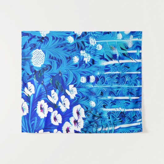 Fantasiebos met bloemen en vogels wandkleed (Voorkant (horizontaal))