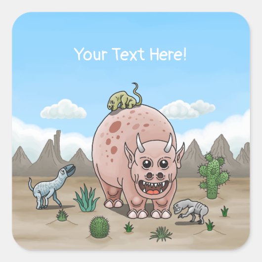 Fantasiedinosaurus Vierkante Sticker (Voorkant)