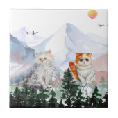 fantasiegerelateerde katten in de bergen tegeltje (Voorkant)