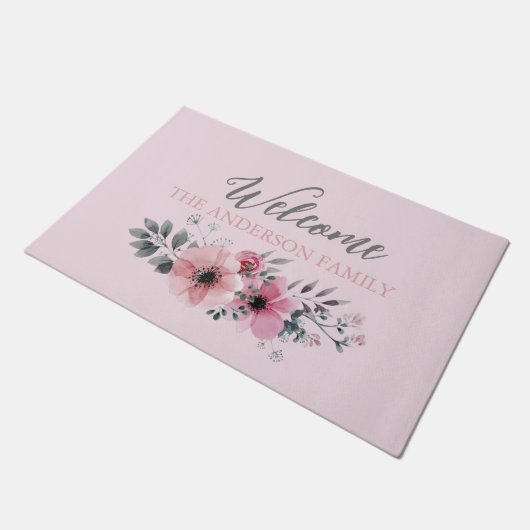 Fantasiekoorts wazig roze waterverf floraal deurmat (Schuin)