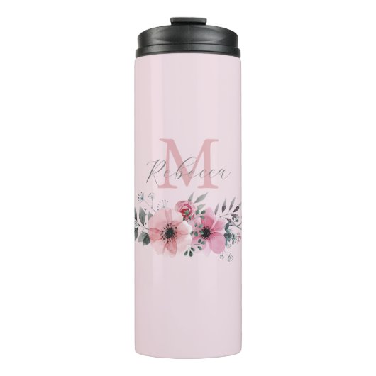 Fantasiekoorts wazig roze waterverf floraal thermosbeker (Voorkant)