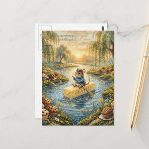 Fantasiemuis die op boter de rivier afdrijft briefkaart