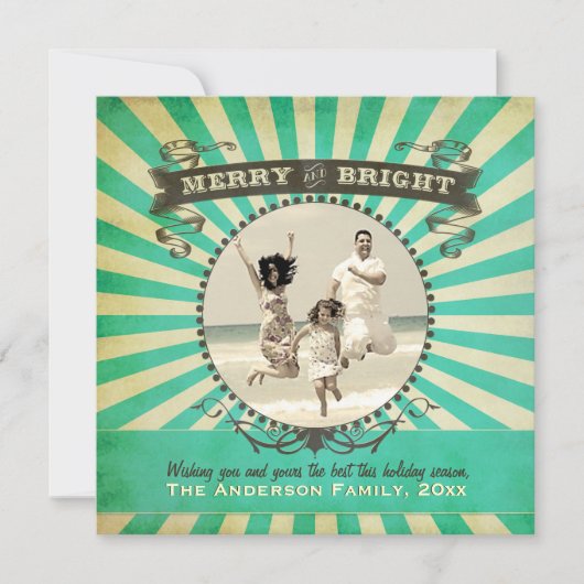 Fantasienaam & Bright Retro Photo Holiday Card - B Feestdagenkaart (Voorkant)
