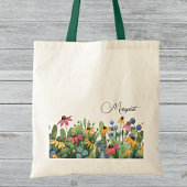 Fantasienaam op waterverf zomer wilde bloemen tote bag