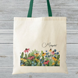 Fantasienaam op waterverf zomer wilde bloemen tote bag