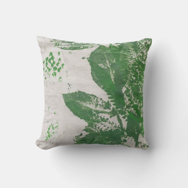 Fantasienaam van fern Leaf Gray Printmaking Botani Kussen (Voorkant)