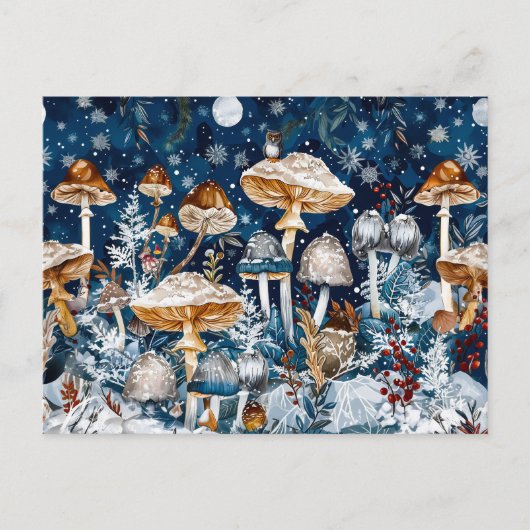 Fantasiepaddenstoelen gegroepeerd in een nachtscèn briefkaart (Voorkant)
