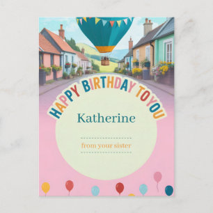 Fantasierijk verjaardagsgroet met luchtballon briefkaart