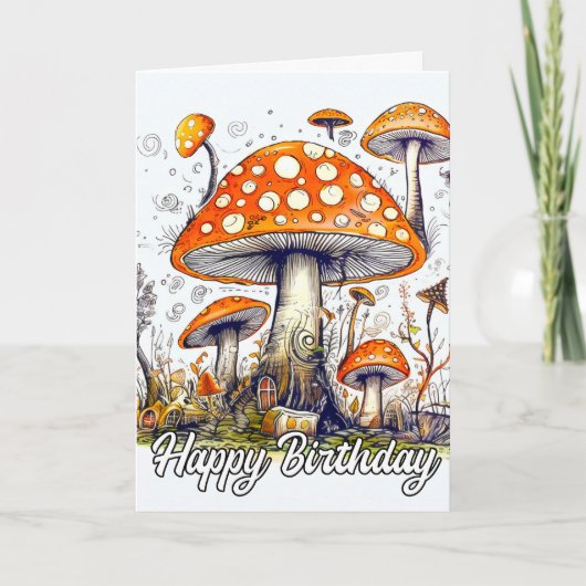 Fantasierijke bospaddenstoelentekening kaart (Voorkant)